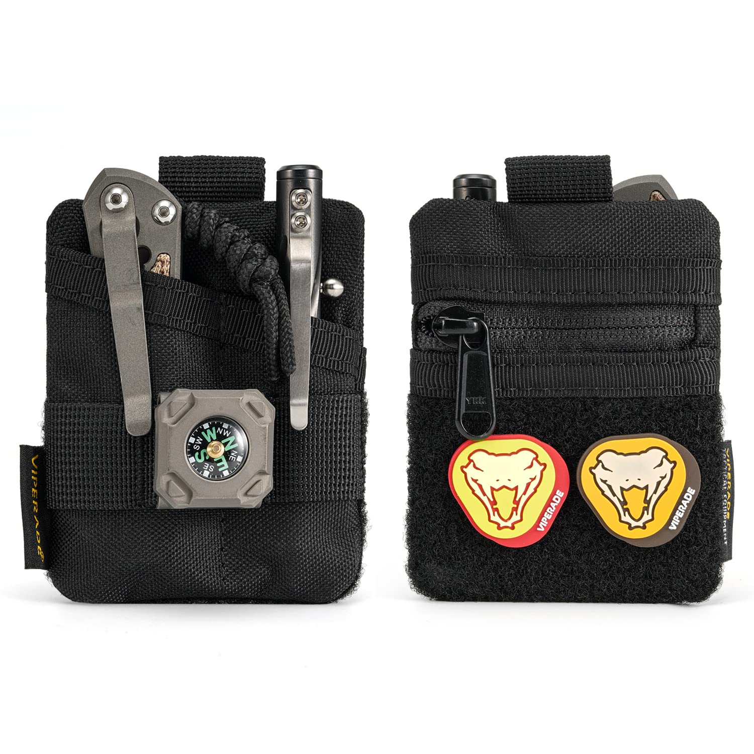 VIPERADE VE13 Mini EDC Pouch - Compact 3-Pocket Organizer with Hook & Loop Panel, Small Multitool Bag for Everyday Carry (EDC) - Perfect for Tactical Gear, Camping, Hiking & Outdoor Adventures