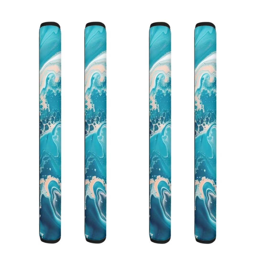 Aqua Marble Print Refrigerator Door Handle Covers - Anti-Skid Kitchen Appliance Protectors for Fridge & Oven - Fingerprint Resistant Decor Gloves (Perfect for Modern Kitchens & Home Organization)