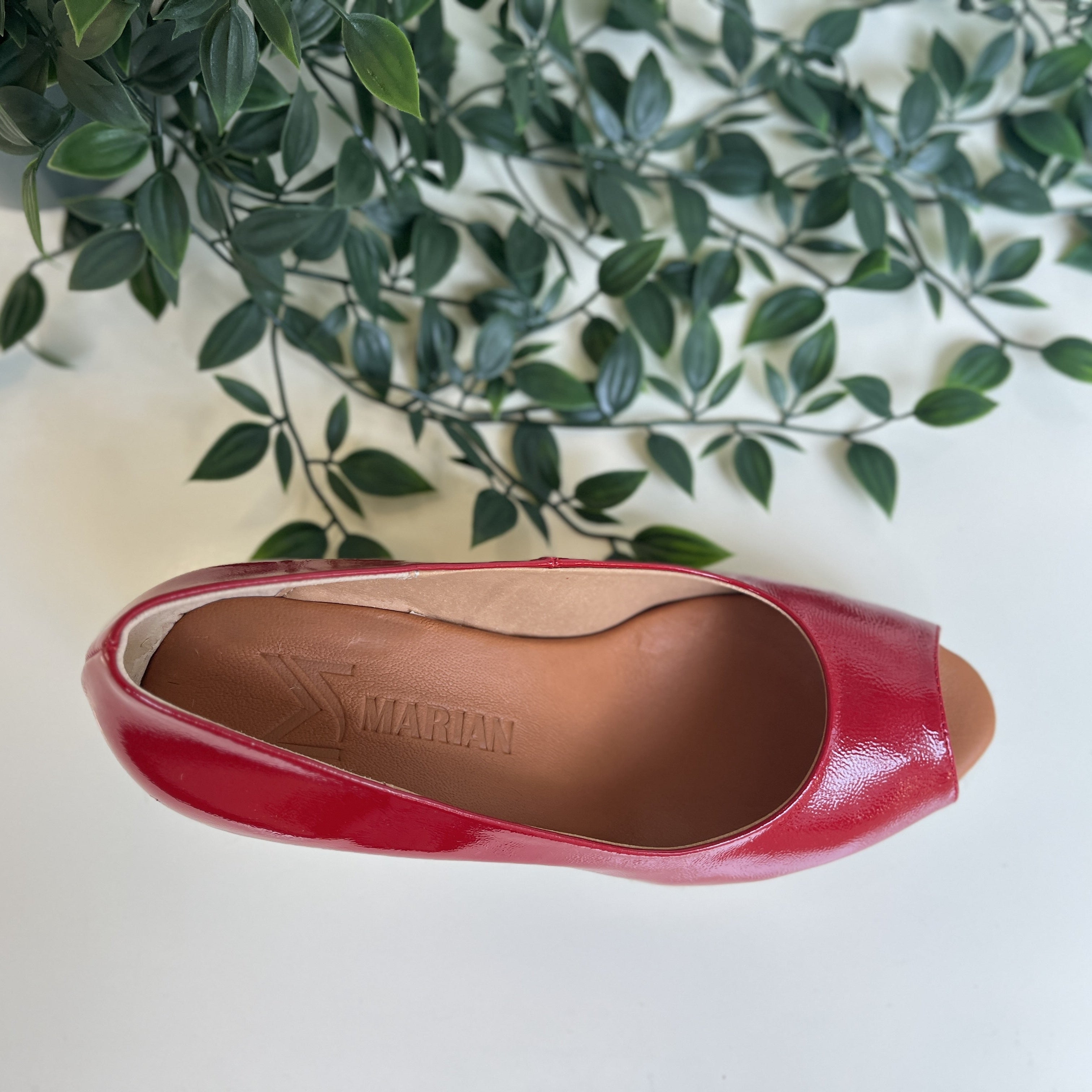 MARIAN Women's Red Patent Leather Peep Toe Wedge Espadrille Shoes - Comfortable Summer Sandals for Beach, Party & Casual Wear