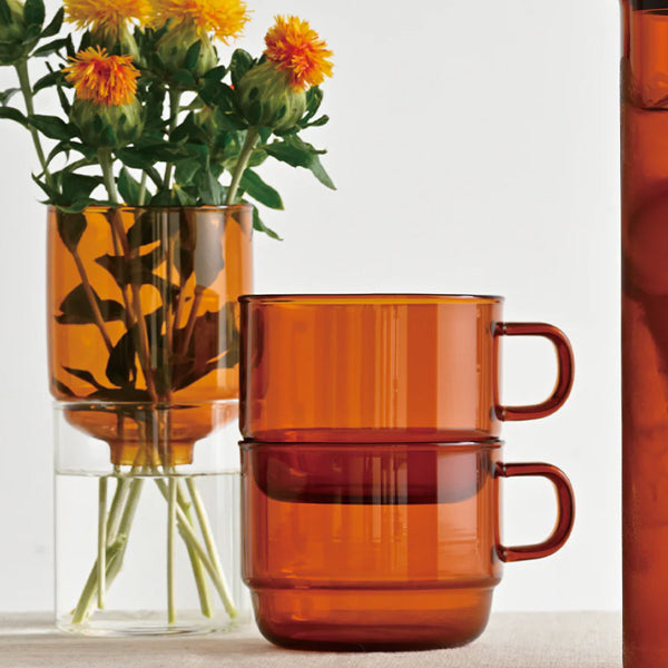 Hario Colours Glass Stacking Mug - 12oz Insulated Coffee Cup for Home, Office & Travel - Durable Stackable Drinking Glasses Set for Tea, Espresso & Hot Beverages