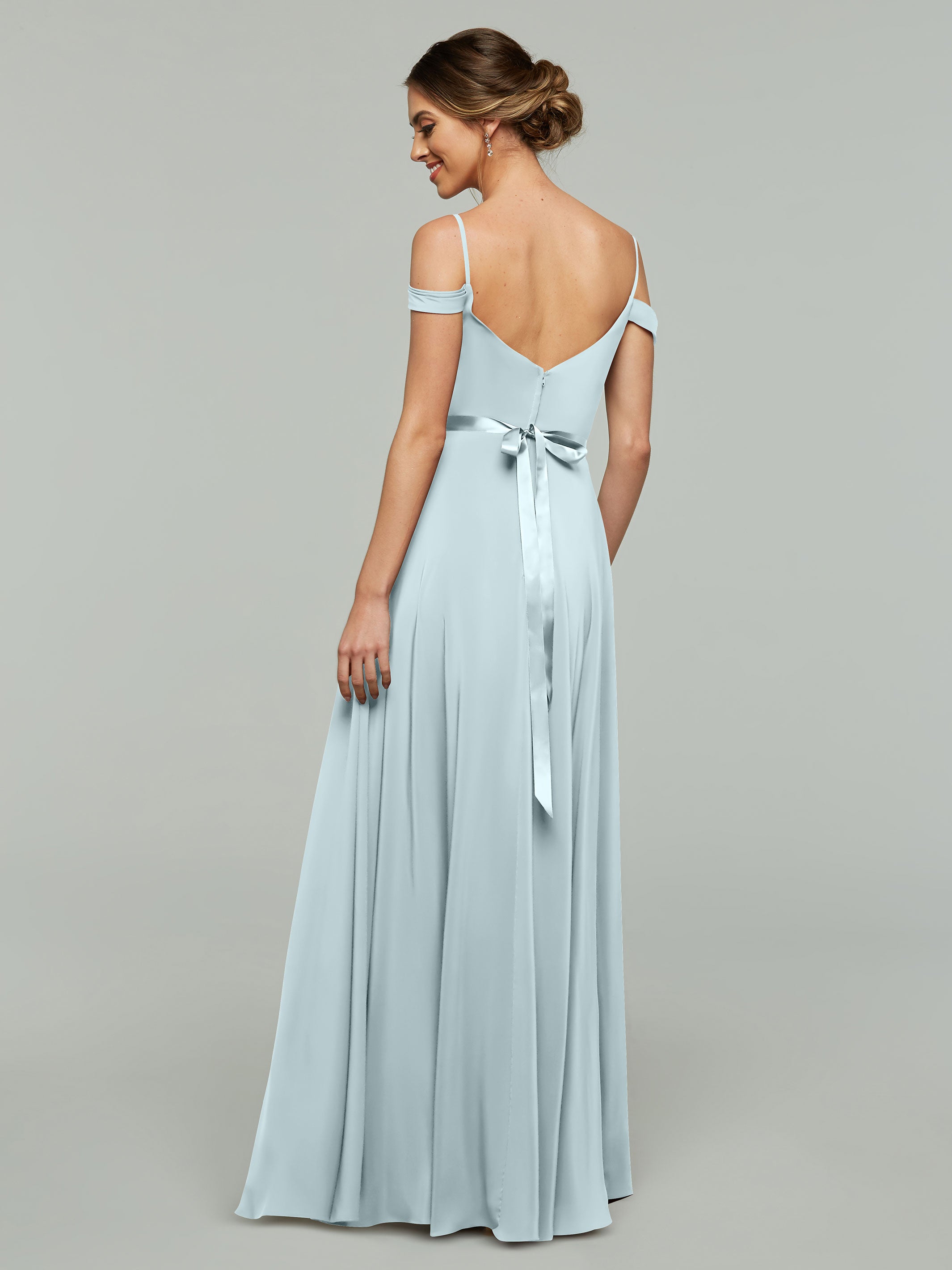Elegant 80106 Off-The-Shoulder Stretch Chiffon A-Line Bridesmaid Dress with Sash - Perfect for Weddings, Formal Events & Special Occasions