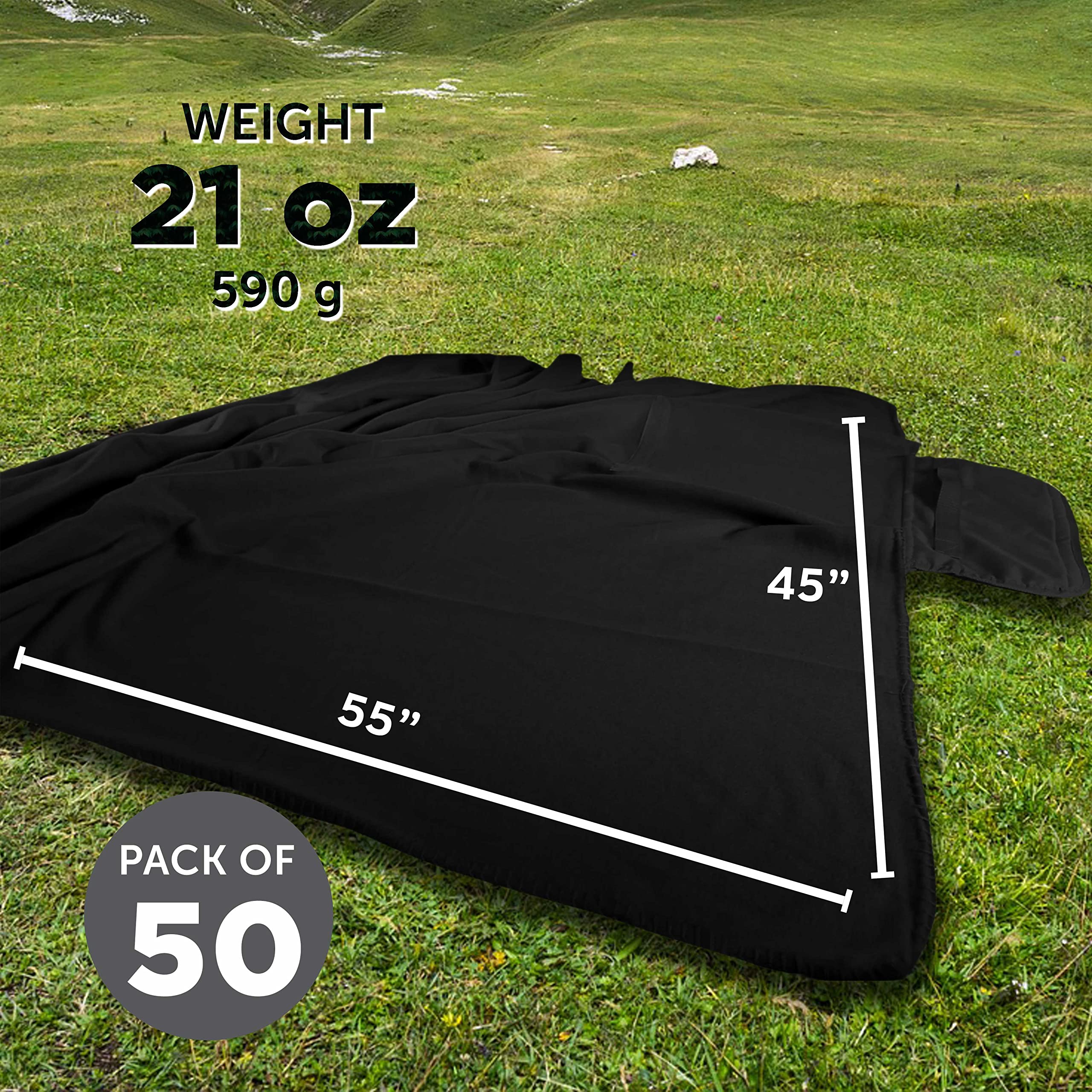 Custom Roll Up Picnic Blankets Bulk Set of 50 - Personalized Waterproof Outdoor Blankets for Camping, Beach, Picnic, Sports - Perfect for Family Outings, Concerts, and Park Adventures - Black