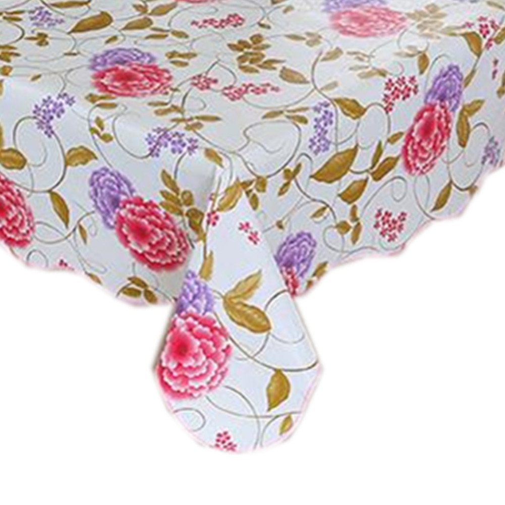 Fanjow® Waterproof Oil-Proof PVC Tablecloth with Flannel Back - Floral Design Washable Dining Table Cover (54x72 Inches, Peony) - Perfect for Parties, Picnics, and Everyday Kitchen Use