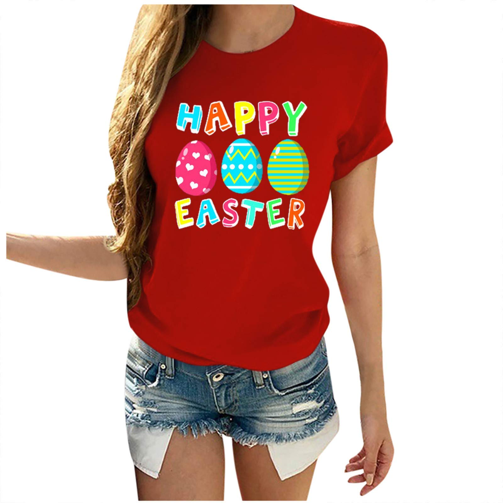 Lykmera Women's Easter Graphic T-Shirt - Happy Easter Print Short Sleeve Loose Fit Tee for Women - Perfect for Easter Celebrations, Spring Outfits & Casual Wear