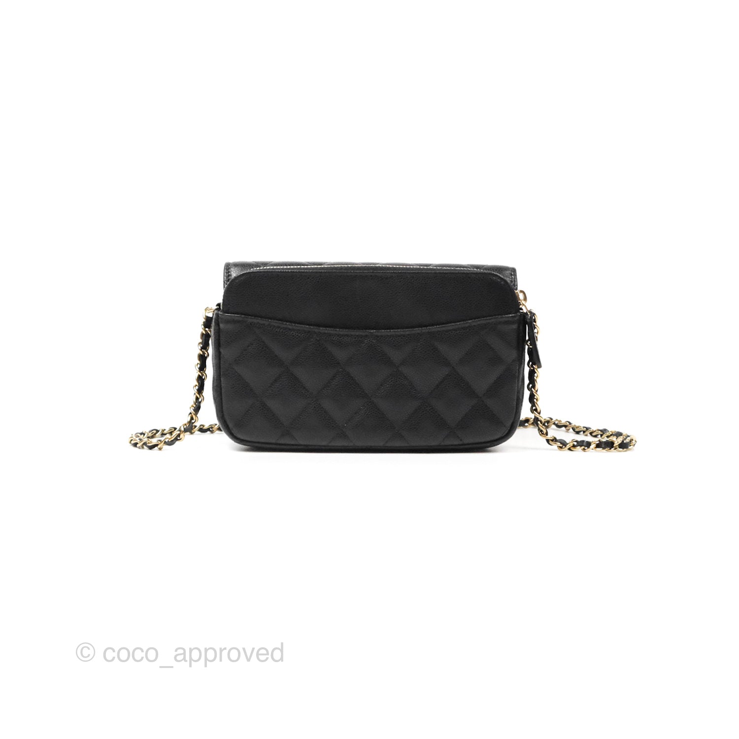 Chanel Classic Flap Phone Holder with Chain - Black Caviar Leather & Gold Hardware | Luxury Phone Crossbody Bag for Women | Perfect for Parties, Shopping & Everyday Use