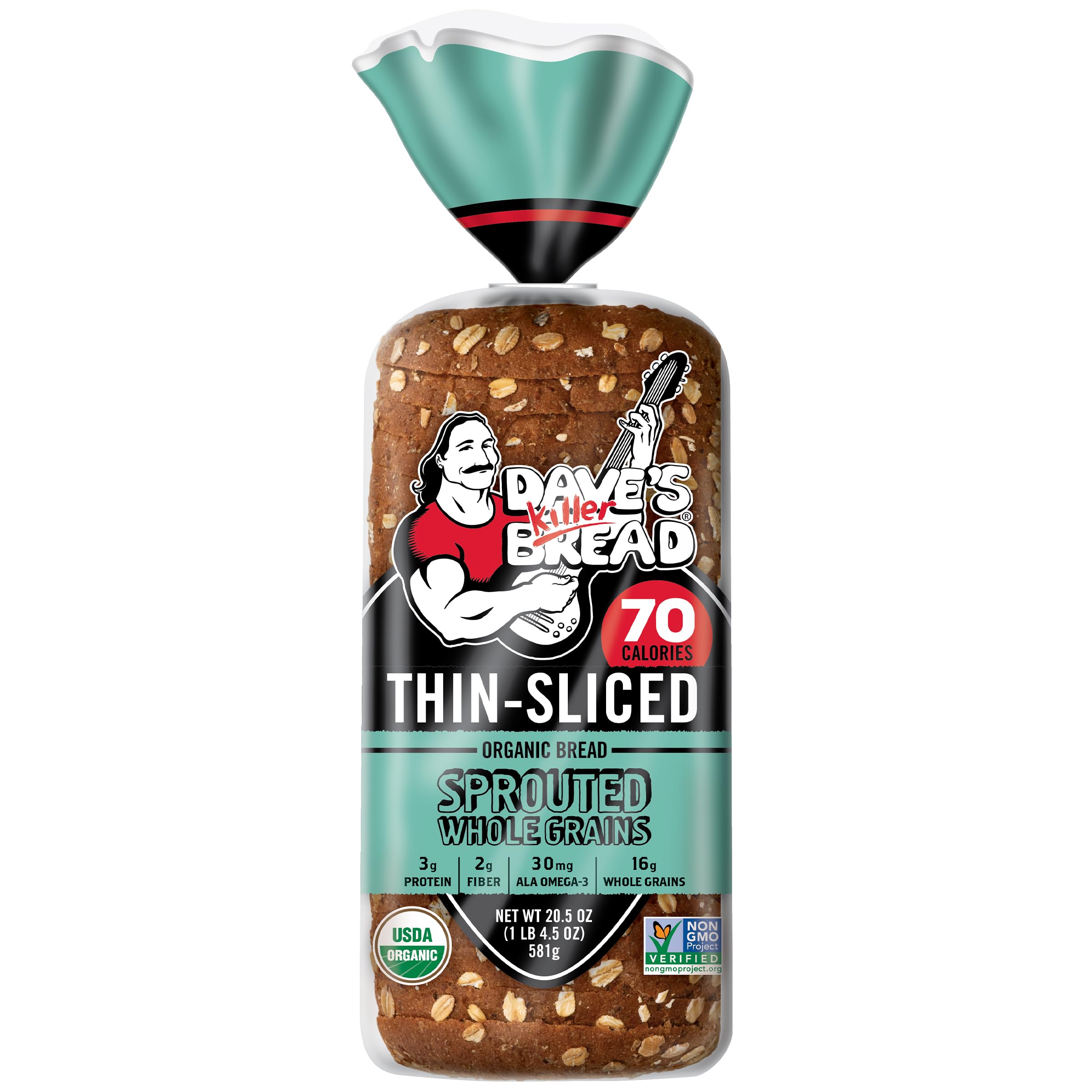 Dave's Killer Bread Organic Sprouted Whole Grain Thin-Sliced Bread - 20.5 oz Loaf | High Fiber Protein Rich | Perfect for Sandwiches, Toast & Healthy Breakfasts