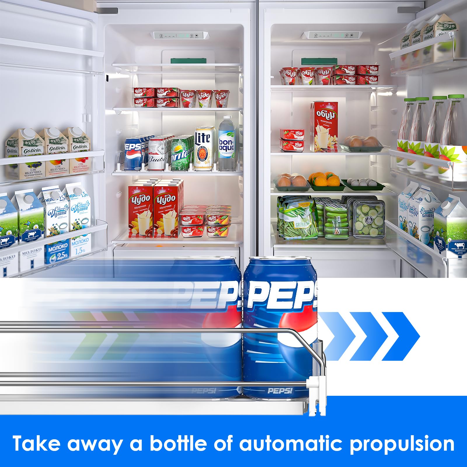 Adjustable Self-Pushing Soda Can Organizer for Refrigerator - 5 Row White Drink Dispenser for Fridge | Perfect for Organizing Cans, Bottles & Beverages in Kitchen, Office or Party