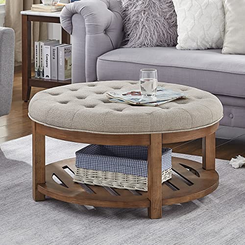 Linen Round Ottoman