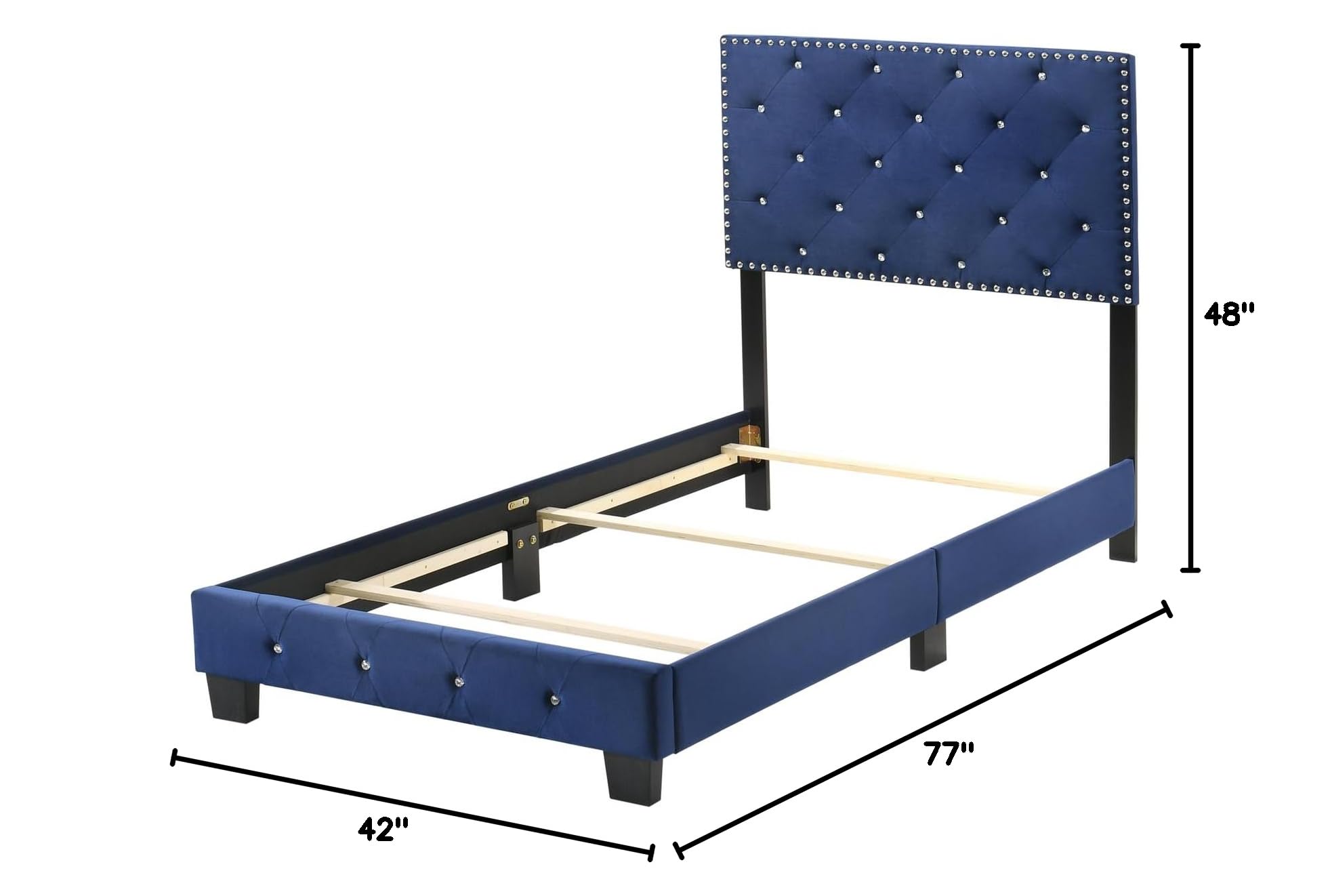 Modern Navy Blue Twin Panel Bed - Stylish Indoor Bedroom Furniture for Small Spaces | Perfect for Kids' Rooms, Guest Bedrooms & Studio Apartments