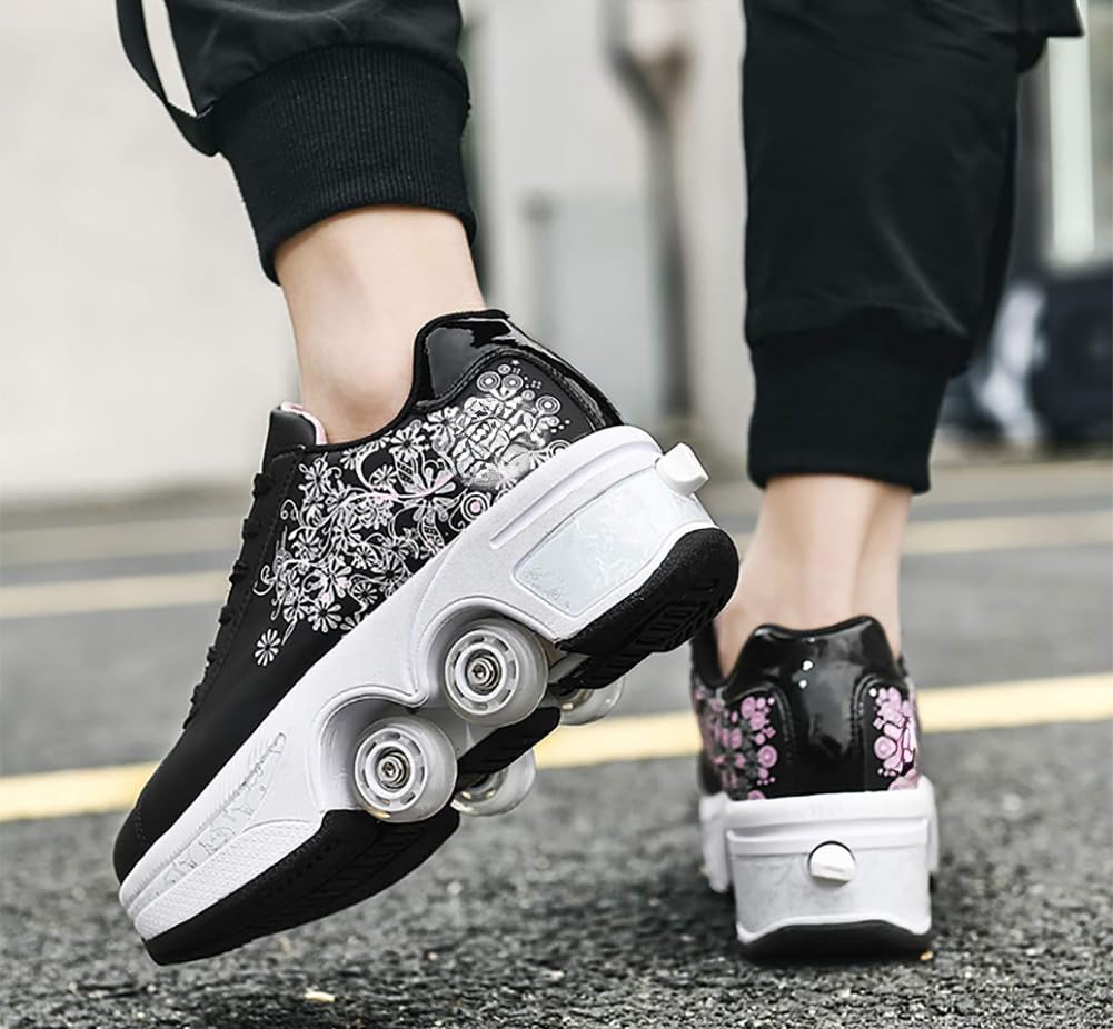 Women's Double-Row Quad Roller Skates - Detachable Wheel Skating Shoes for Girls & Boys | Unisex Roller Skate Shoes for Outdoor Fun, Fitness & Street Skating