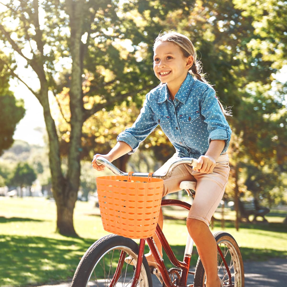 Kids Bike Basket - Front Handlebar Basket for Children's Bicycles | Durable Orange Bicycle Accessory | Perfect Gift & DIY Set for Outdoor Riding & Playtime Adventures