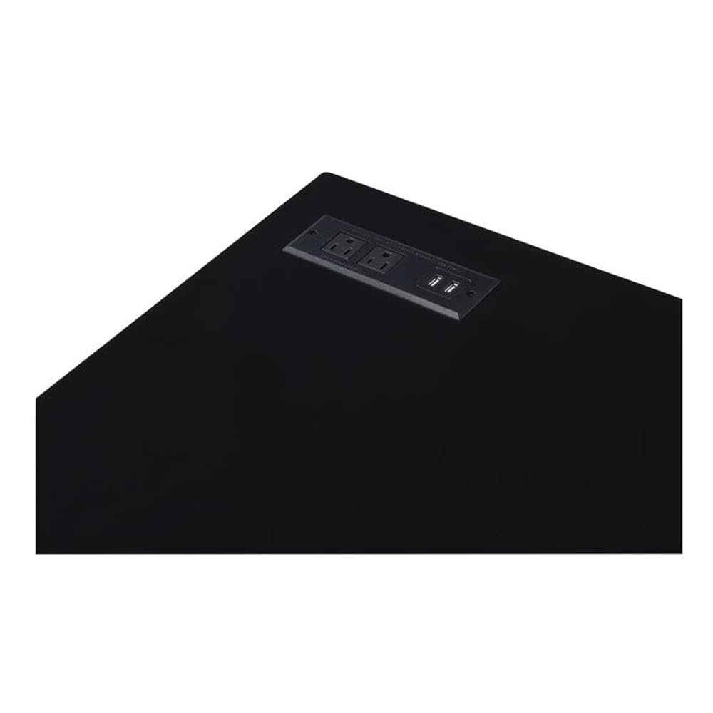 Cornica Metal Writing Desk with USB Ports - Modern Black & Brass Home Office Desk for Small Spaces, Study & Workstation Setup