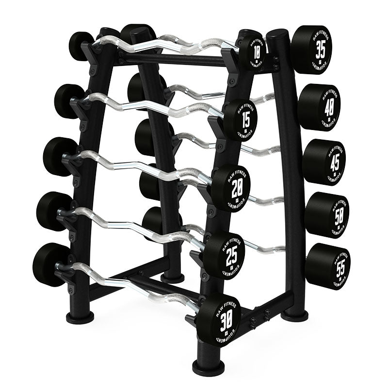 EZ Fixed Barbell Set - 55KG (121 lbs) Weight Lifting Kit with Rack - Heavy Duty Home Gym Equipment for Strength Training & CrossFit Workouts