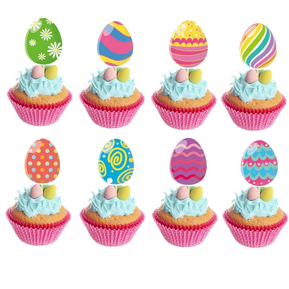 24pcs Colorful Easter Cupcake Toppers - Cute Easter Egg Cake Decorations for Baby Shower, Easter Party & Spring Celebrations - Perfect for Cupcakes, Cakes & Dessert Displays