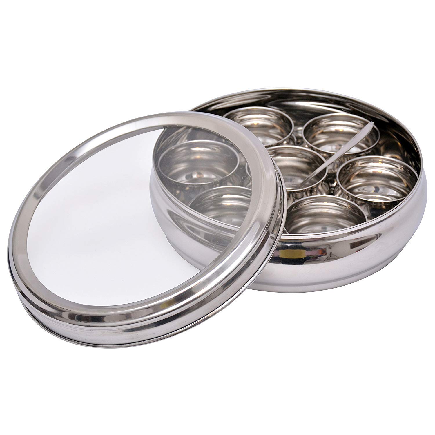 Premium Stainless Steel Spice Box with Transparent Lid - 7 Compartment Masala Dabba for Indian Cooking | Airtight Spice Storage Container for Kitchen Organization | Perfect Valentine's Day Gift for Home Chefs & Cooking Enthusiasts | Ideal for Meal Prep, Spice Blending & Gourmet Cooking