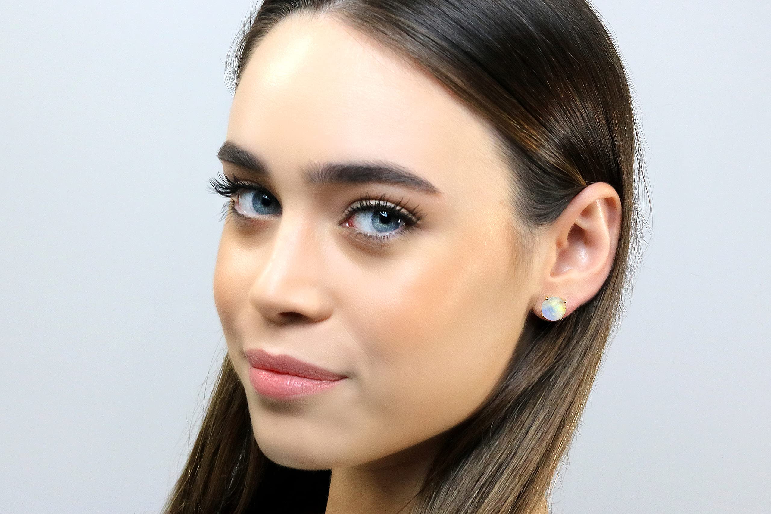 Handmade June Birthstone Moonstone Stud Earrings for Women - Classic Round Gemstone Jewelry, Customizable Fashion Earrings - Perfect for Gifts, Weddings & Everyday Wear