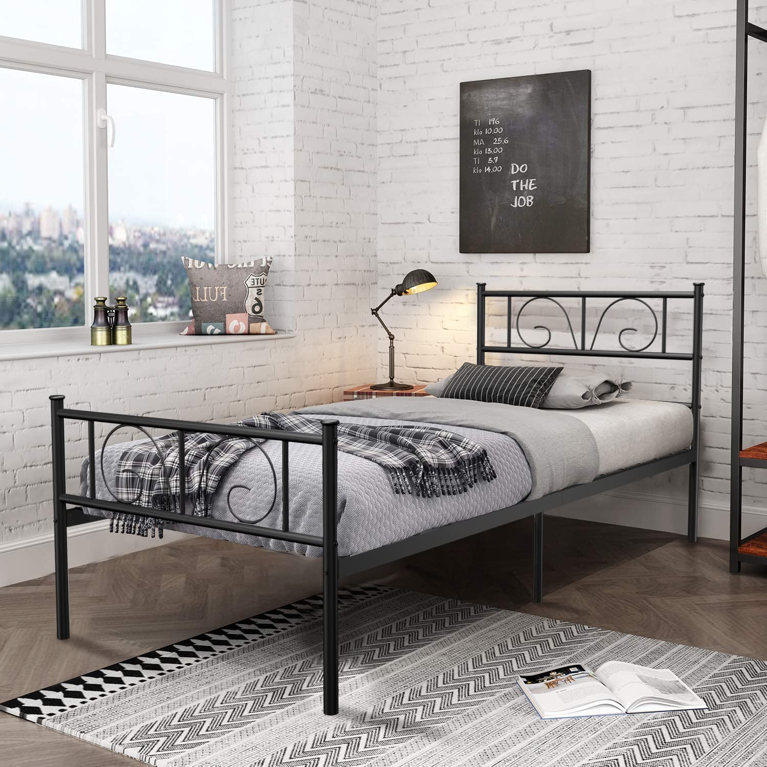 Black Twin Bed Frame for Boys, Girls, Teens & Adults - Sturdy Steel Platform Bed with Storage & Headboard/Footboard - No Box Spring Needed - Perfect for Kids' Rooms, Guest Beds & Small Spaces
