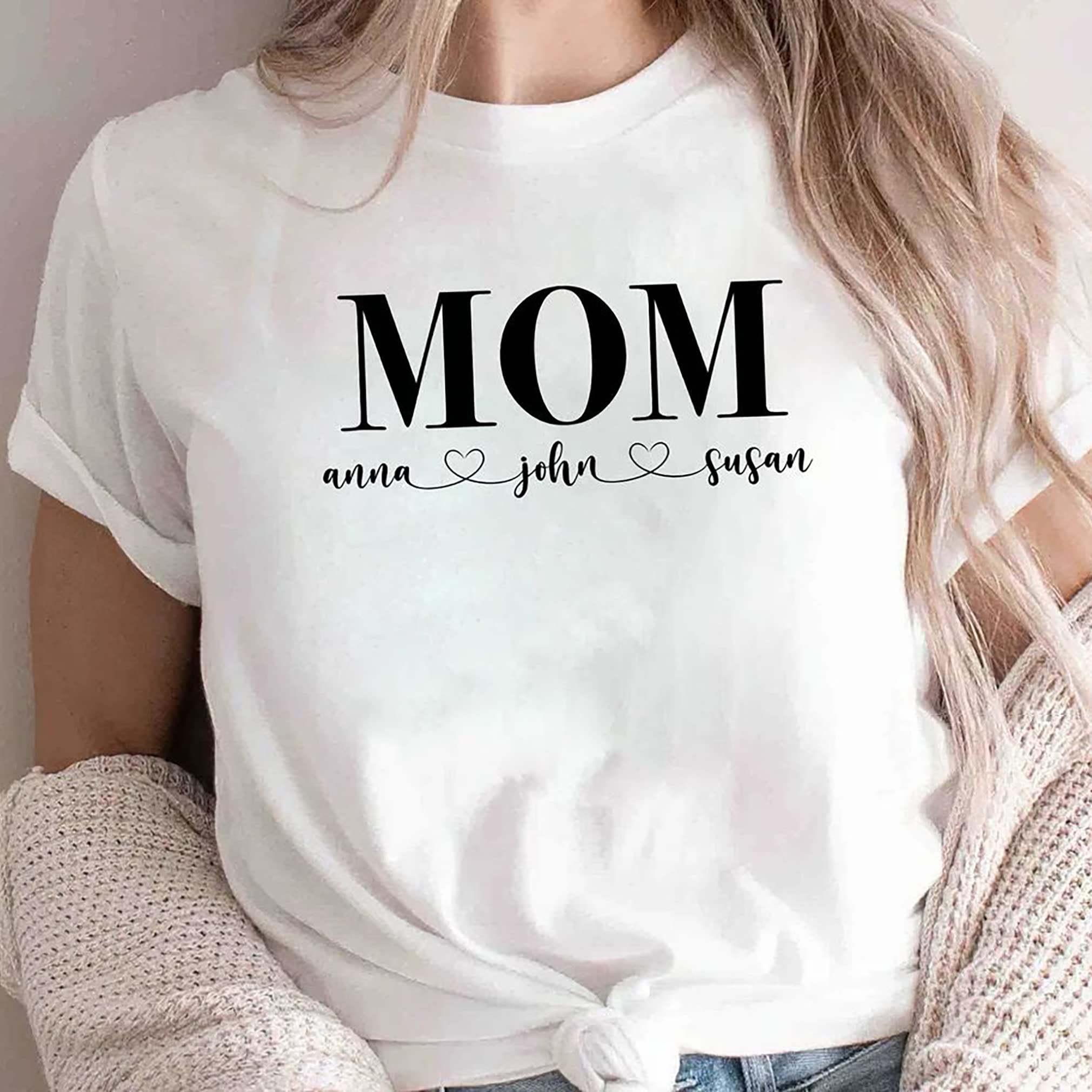 Custom Personalized Mom T-Shirt with Kids Names | Unique Gift for Mother's Day, Birthday & Special Occasions | First Time Mom Shirt 2024 | Perfect for Family Photos, Mother's Day Celebrations & Everyday Wear