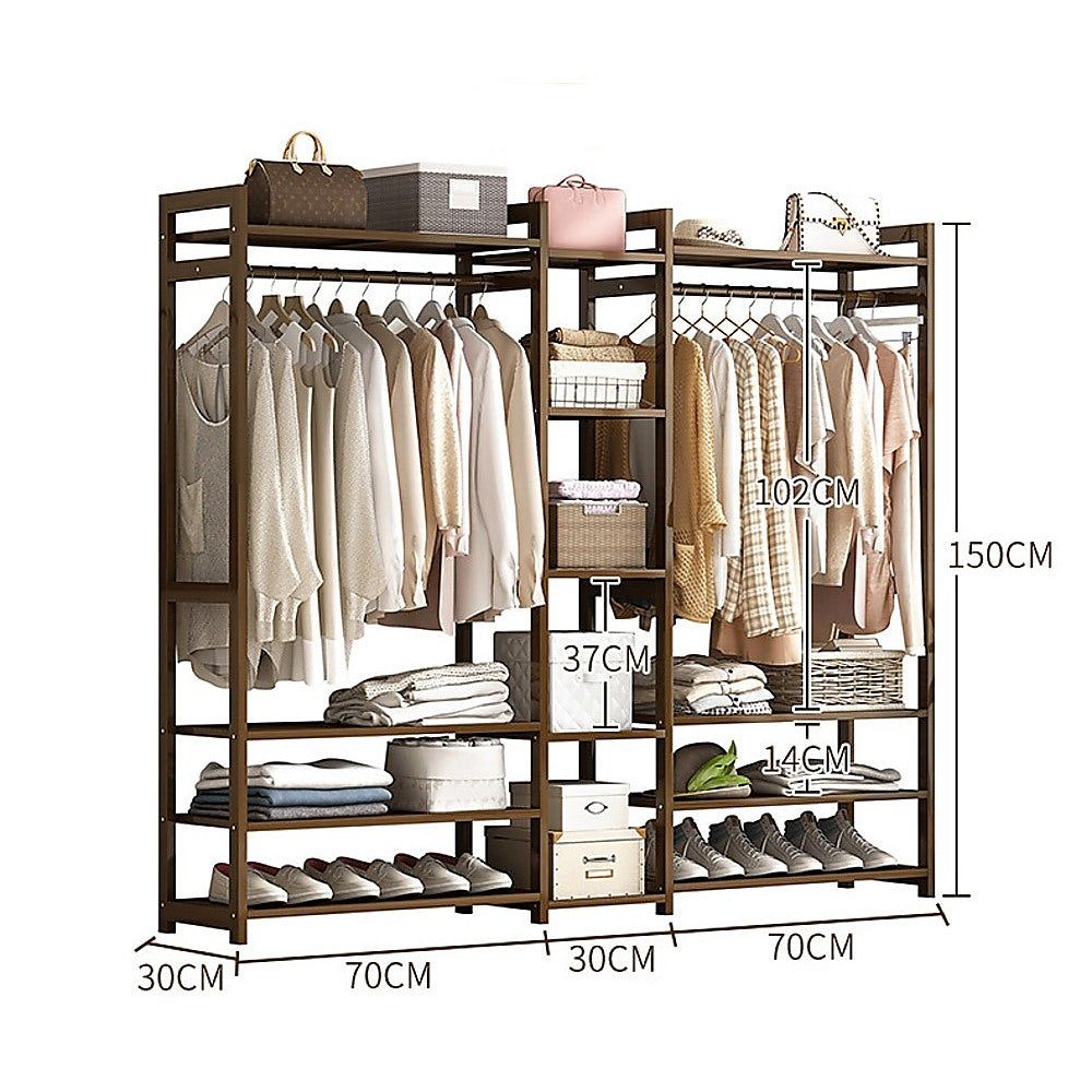 Portable Bamboo Clothes Rack - Adjustable Garment Stand with Hanging Rod for Coat, Dress, Jacket - Space Saving Closet Organizer for Bedroom, Laundry Room & Dorm