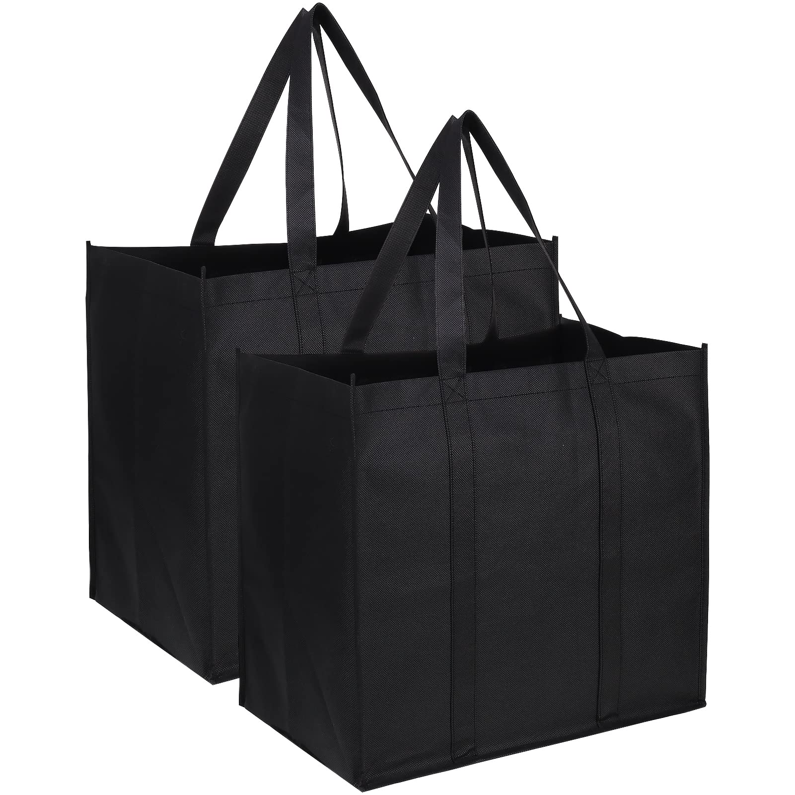XINRUI 2 Pack Black Reusable Grocery Tote Bags - Foldable, Washable & Lightweight Shopping Bags with Small Hook for Daily Use, Grocery Shopping, Picnic, Camping & Outdoor Activities