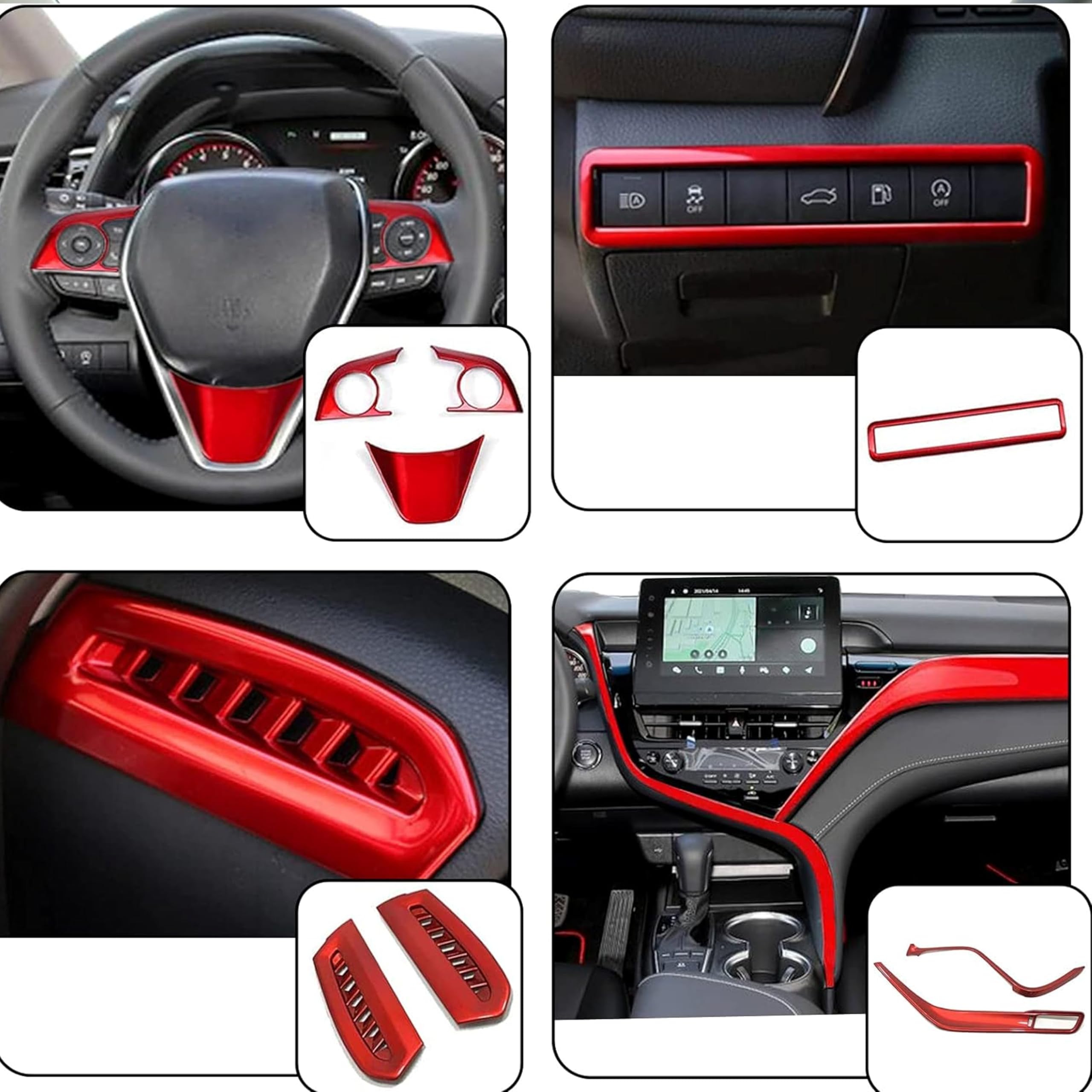 Toyota Camry 2018-2020 ABS Interior Trim Kit - 10Pcs Red for Dash & Console Upgrade