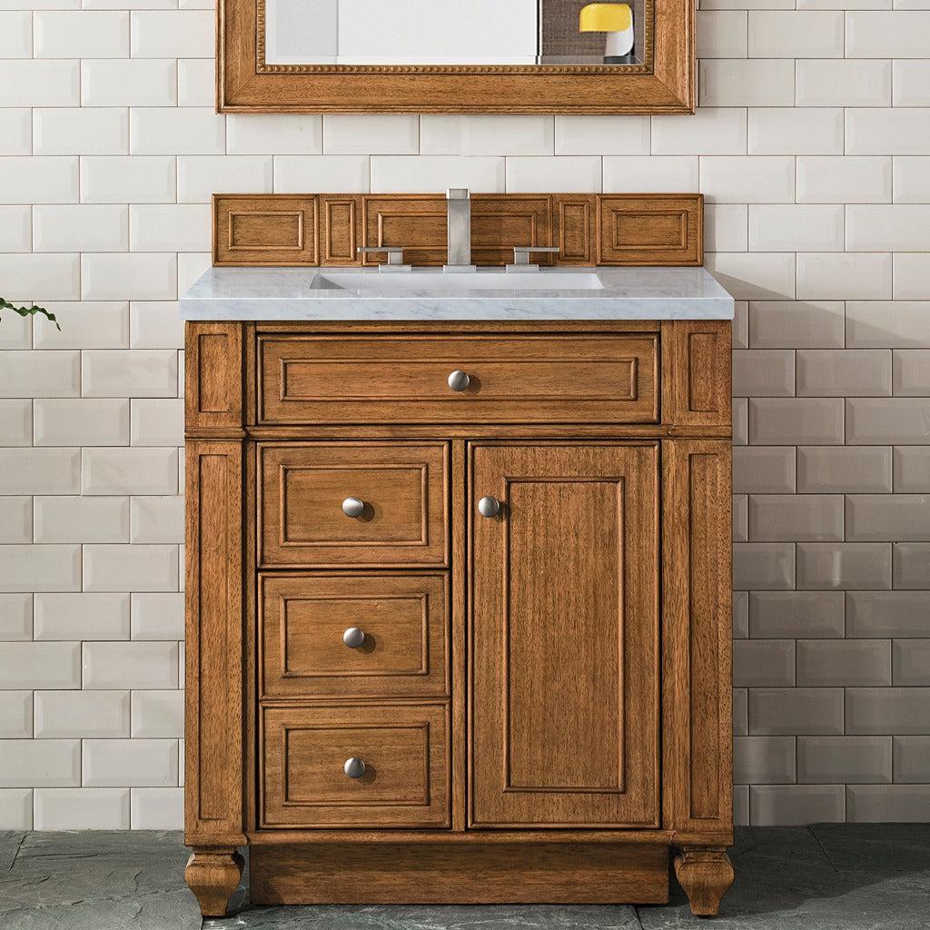 James Martin Vanities Bristol Collection 30-Inch Single Bathroom Vanity in Saddle Brown with Optional Countertops - Perfect for Modern Master Bathrooms and Guest Bathroom Renovations