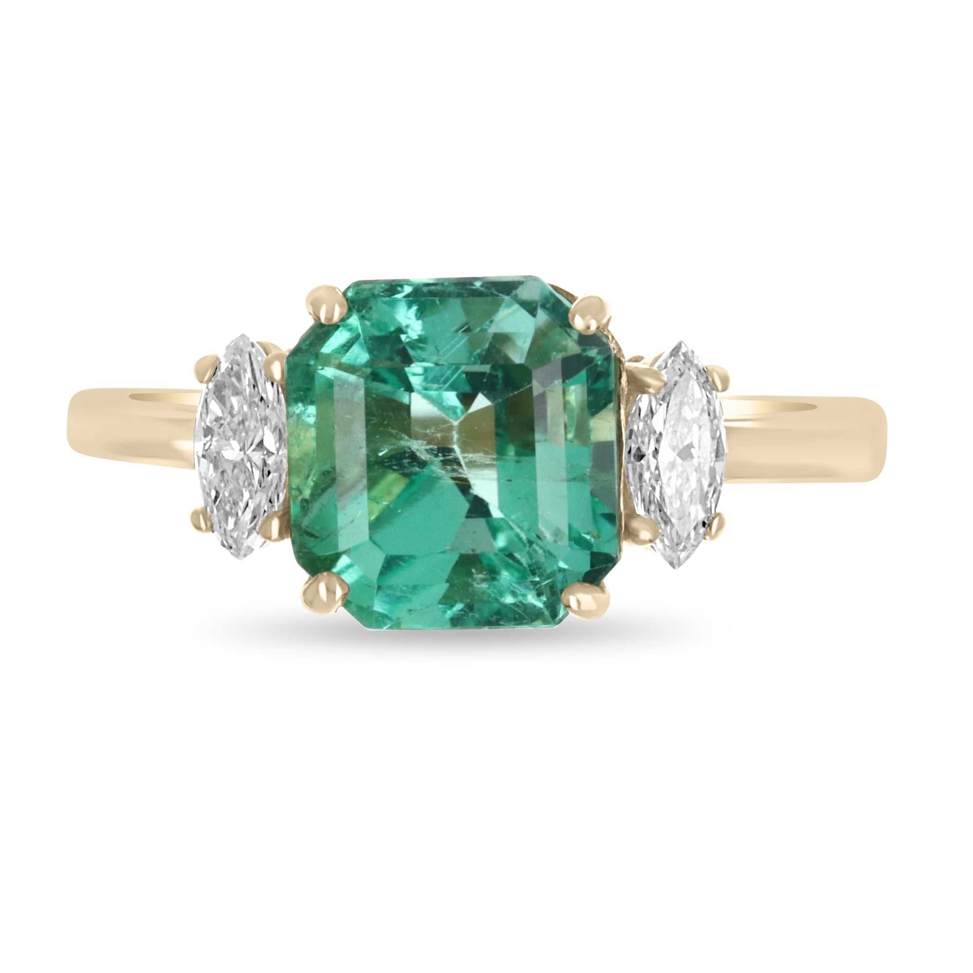 2.96tcw 18K Gold Three Stone Asscher Cut Emerald & Marquise Diamond Engagement Ring for Women - Perfect for Proposals, Anniversaries, and Special Occasions
