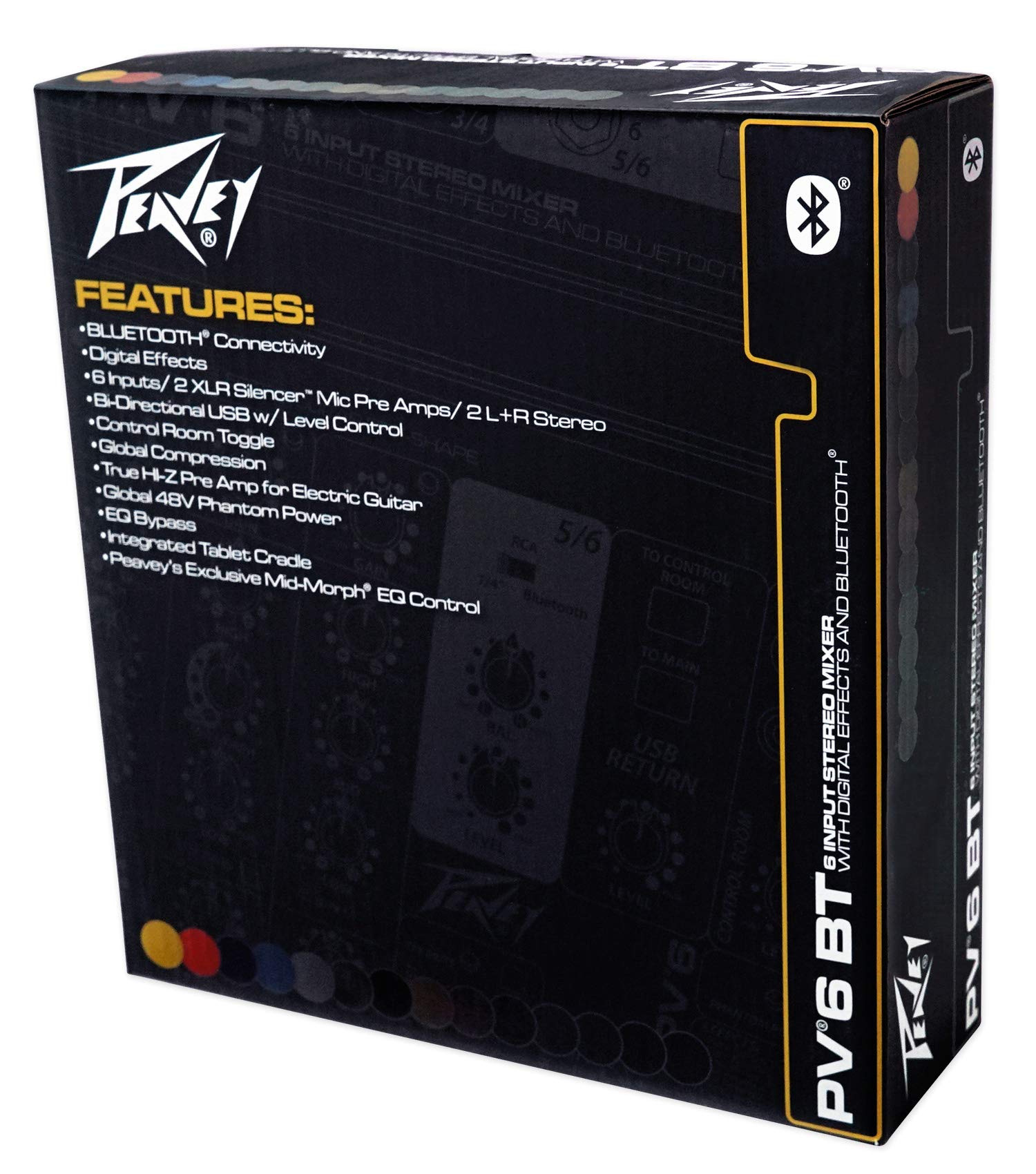 Peavey PV 6BT Professional Audio Mixer with Bluetooth, USB, Compressor & FX - 2 Mic Inputs + Includes (2) XLR Cables - Perfect for Live Performances, Studio Recording & DJ Setups