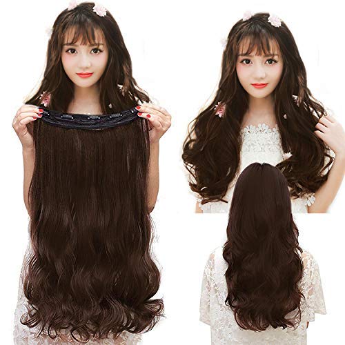 Chronex 21-Inch Curly Hair Extensions with 5 Clips - Natural Dark Brown Human Hair Wigs for Women & Girls | Perfect for Parties, Weddings & Daily Styling