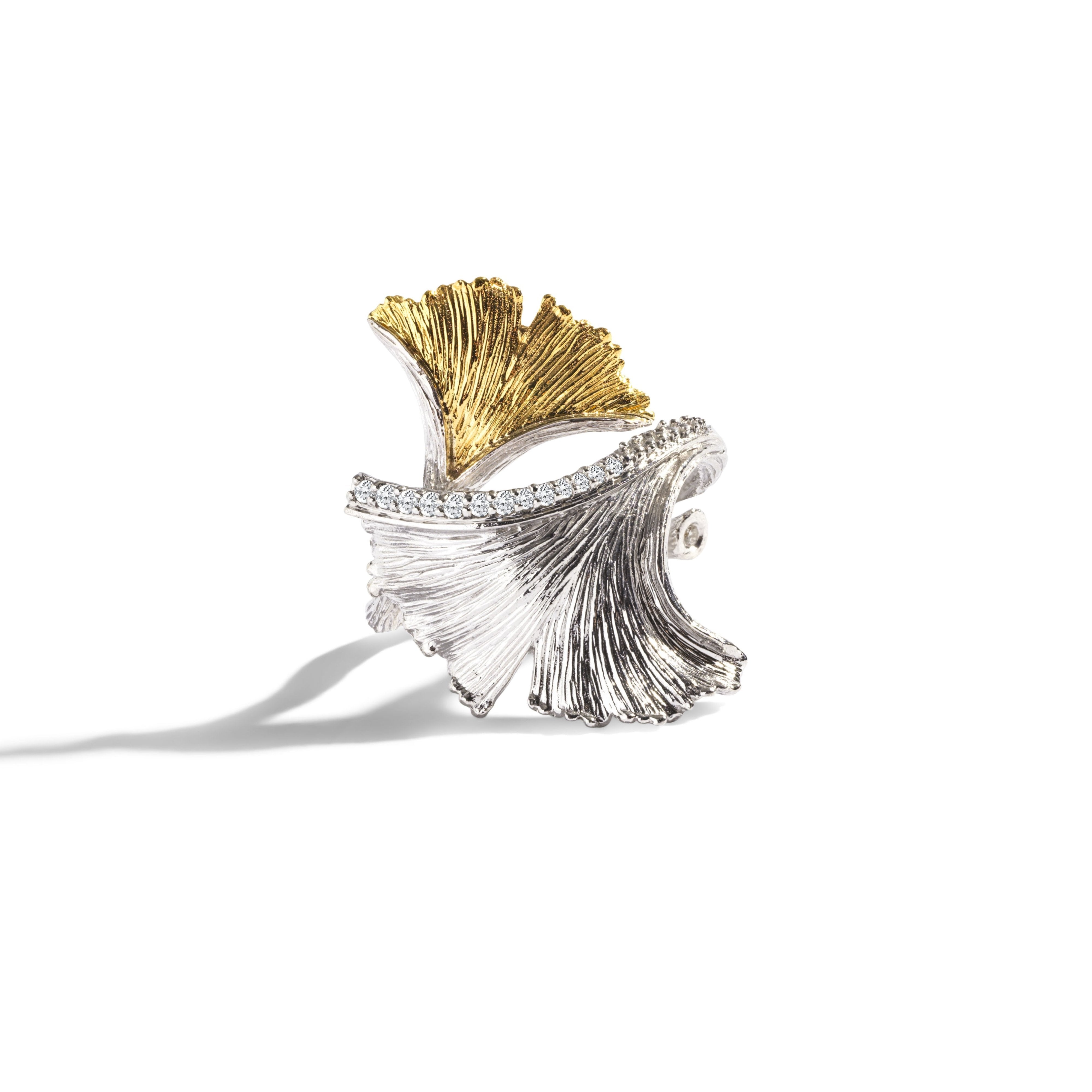 Elegant Butterfly Ginkgo Diamond Ring - 14K Gold Plated Women's Jewelry for Wedding, Anniversary & Special Occasions