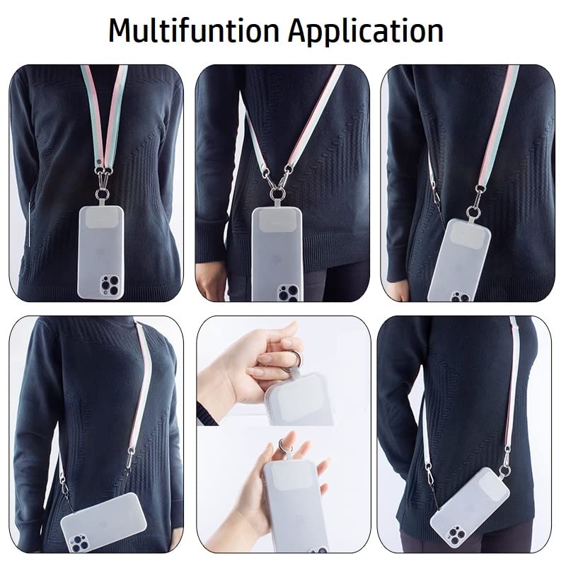 Universal Phone Tether Tab Phone Lanyard Patch 6 Pack - Secure Hands Free Holder with Connector Card for Phone Strap, Necklace Tender-Grey - Ideal for Travel, Workouts, and Outdoor Activities