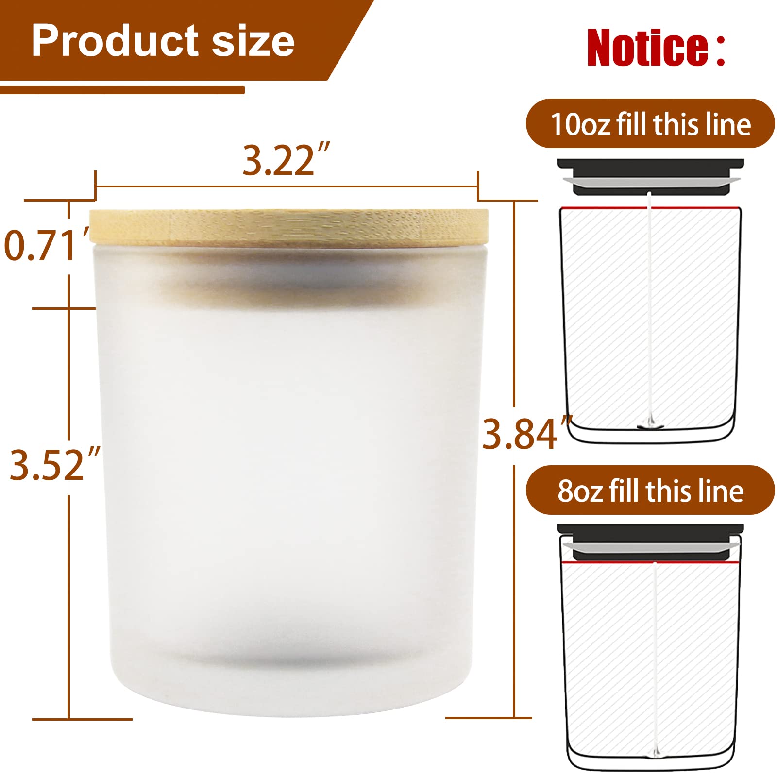 CONNOO 12-Pack 10 oz Frosted Glass Candle Jars with Bamboo Lids - Empty Candle Containers for DIY, Wedding Favors, Home Decor & Gifts - Dishwasher Safe & Bulk Candle Making Supplies - Perfect for Aromatherapy, Party Decorations and Holiday Crafts
