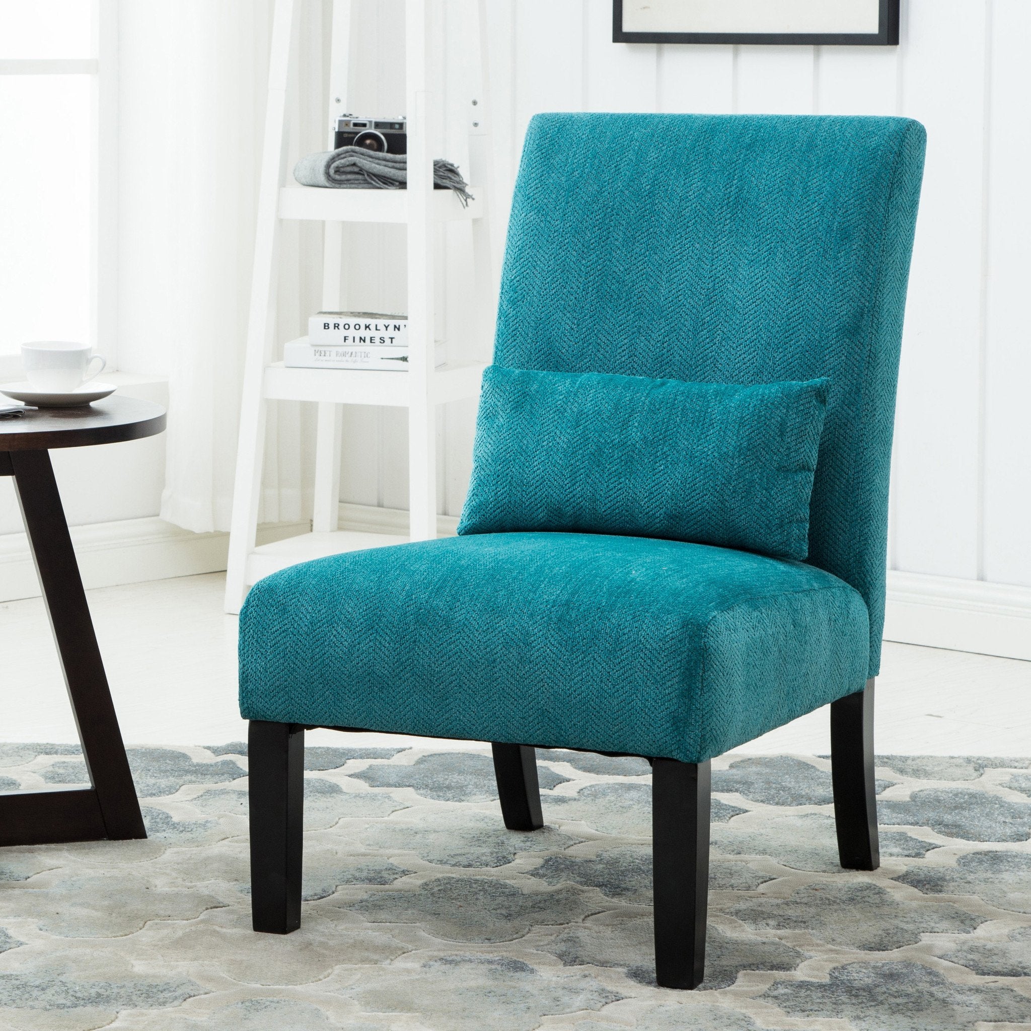 Roundhill Furniture Pisano Chenille Fabric Armless Contemporary Accent Chair with Matching Kidney Pillow - Modern Living Room Seating for Small Spaces, Home Office & Reading Nook