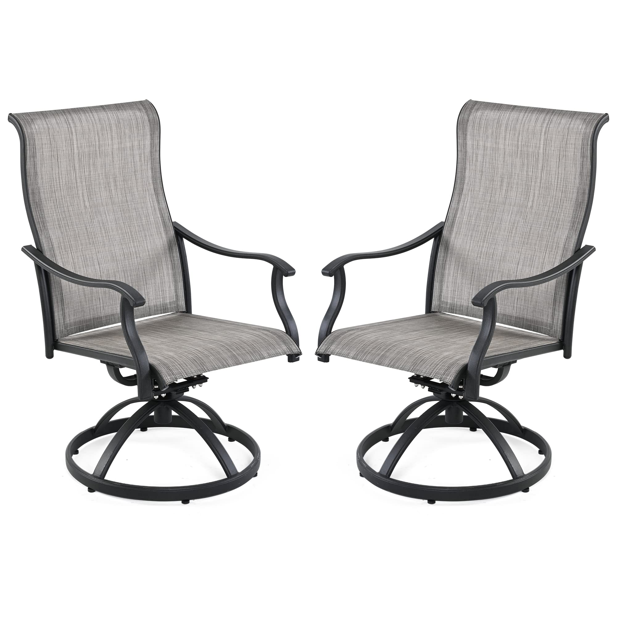HAPPATIO 2-Piece Patio Dining Chairs Set - Outdoor Textilene Swivel Chairs with High Back & Armrests, Black Frame (Gray) - Perfect for Backyard, Poolside & Garden Relaxation