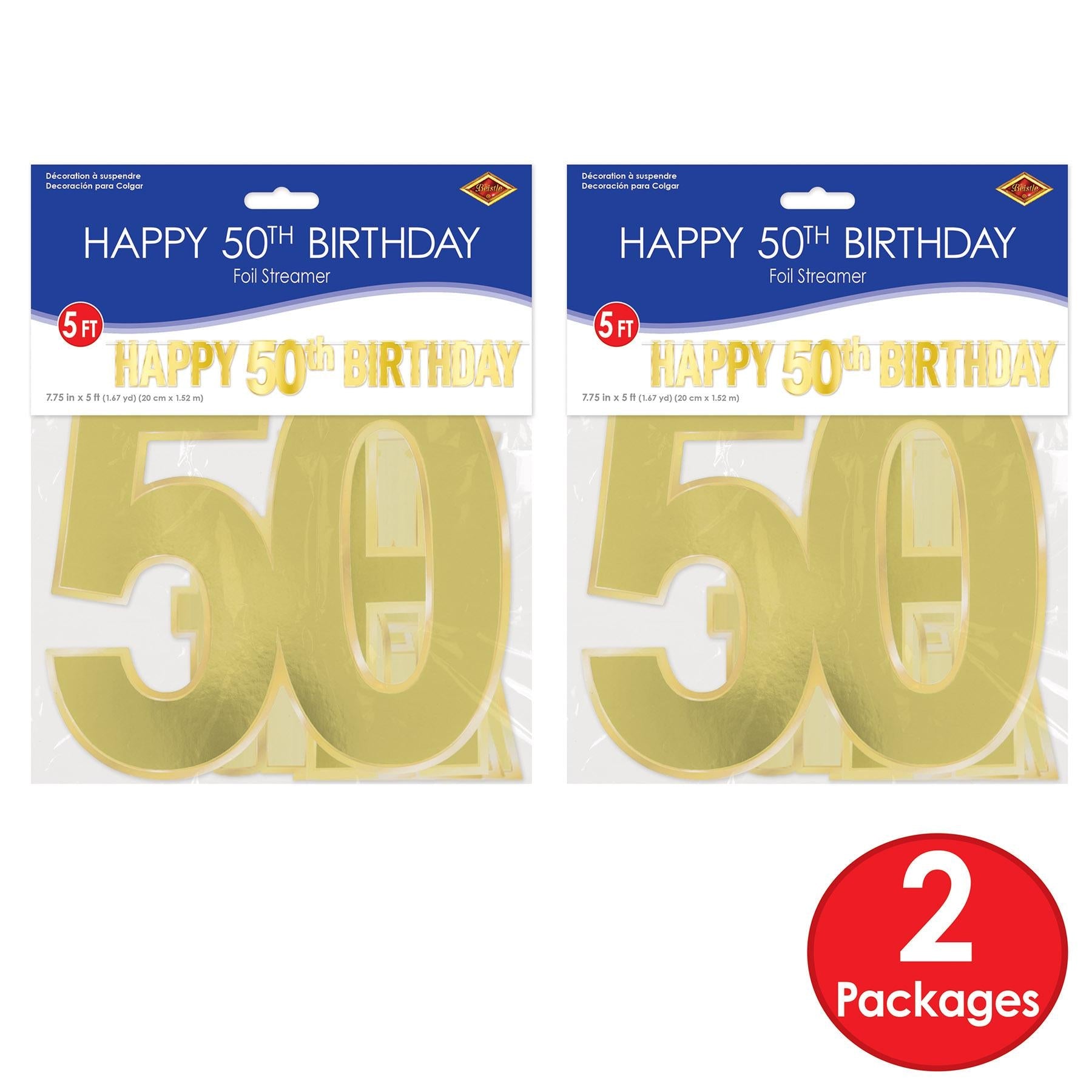 12 Pack Beistle Foil Happy 50th Birthday Party Streamers - Gold & Silver Decorations for Anniversary Celebrations, Retirement Parties & Milestone Events