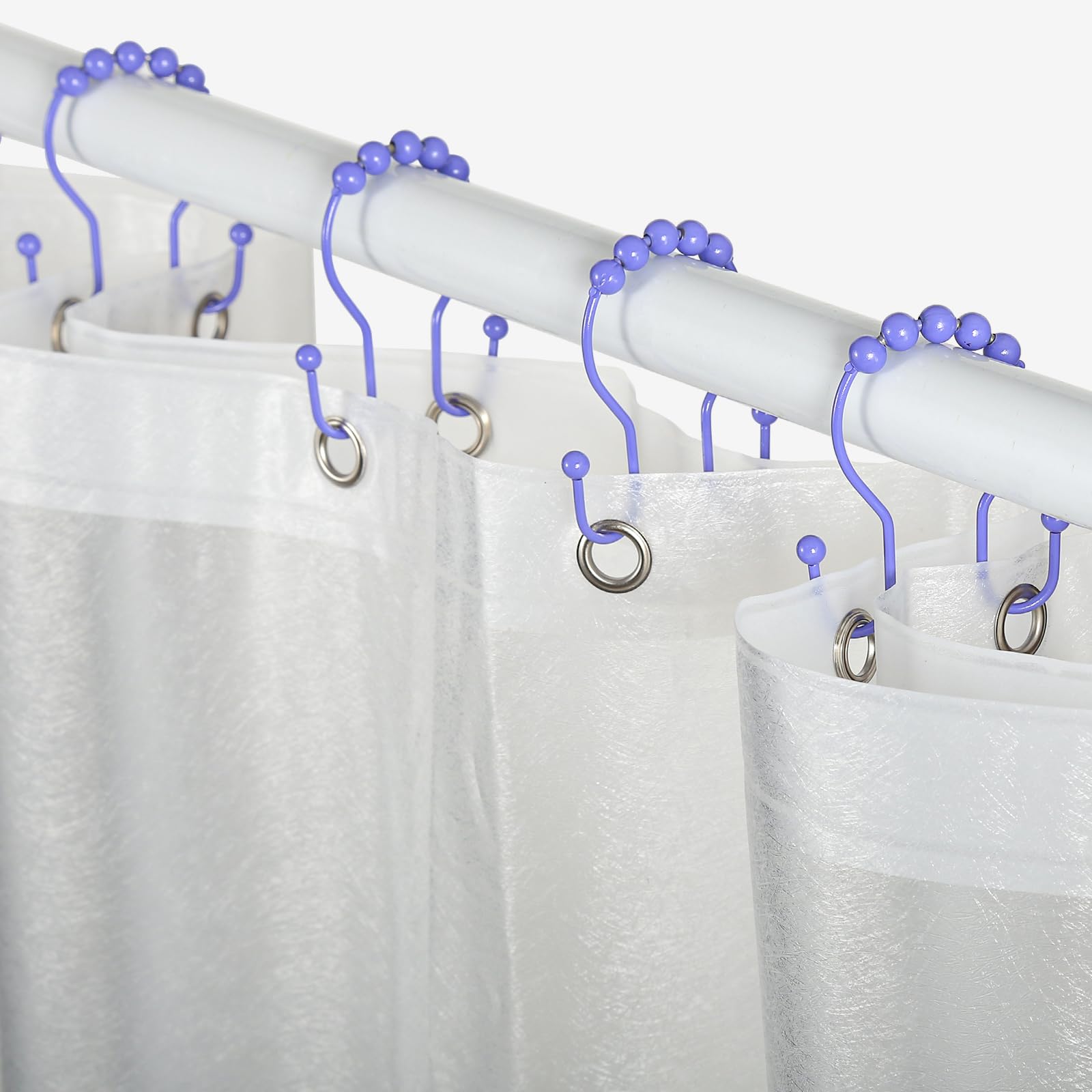 Goowin 12 Pack Stainless Steel Shower Curtain Hooks - Rust Proof Smooth Sliding Anti-Drop Double Rings for Bathroom Decor (Purple) | Perfect for Bathroom, Hotel, Dorm & Home Upgrade