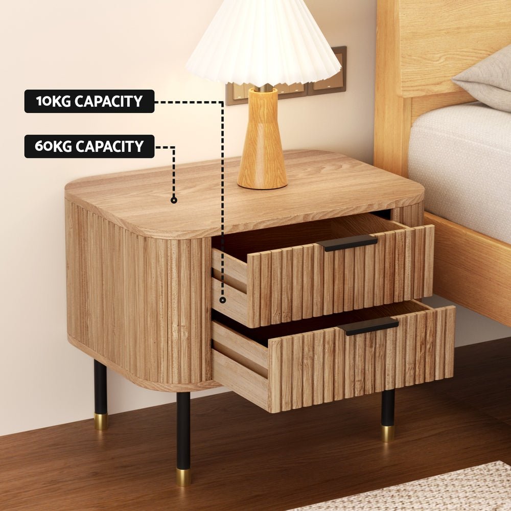 Premium Paulownia Wood Nightstand with 2 Drawers - Solid Pine Frame - Modern Bedroom Furniture for Small Spaces & Apartment Living
