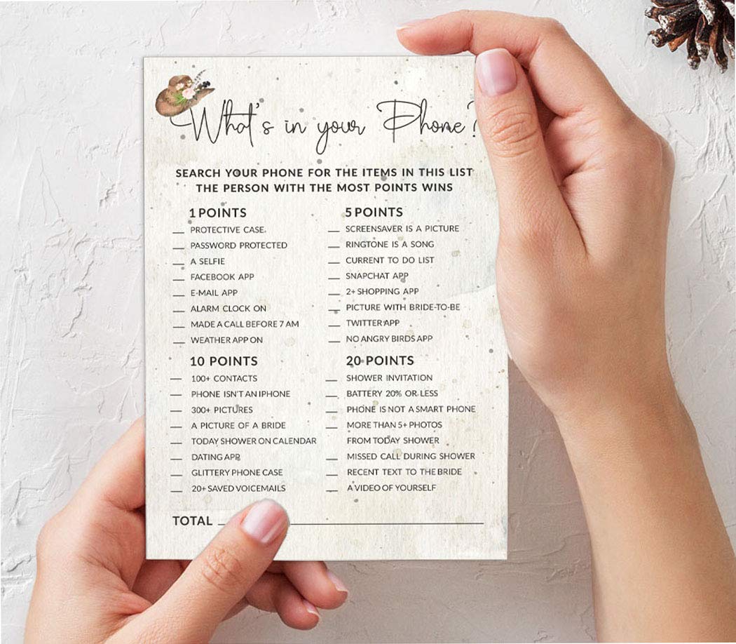 50-Pack Cowgirl What's on Your Phone Game Cards - Fun Bridal Shower, Wedding Shower & Bachelorette Party Activity - Perfect for Western Theme Celebrations