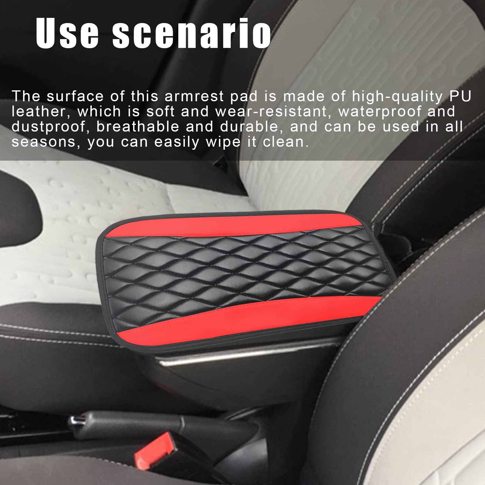 Universal Car Center Console Cushion Pad - Waterproof Leather Armrest Cover with Anti-Scratch Protection for Most Cars & SUVs (Red) - Perfect for Road Trips, Commuting & Interior Protection