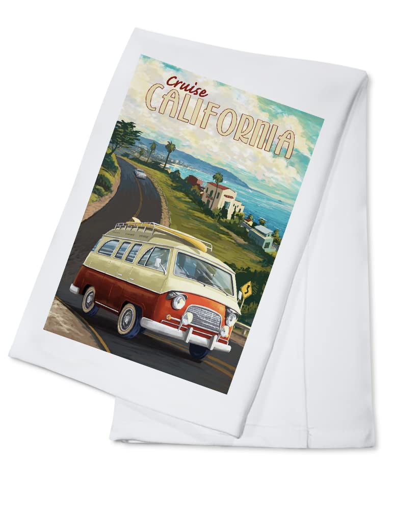 California Camper Van Cruise 100% Cotton Tea Towel - Decorative Hand Towel for Kitchen & Home | Camping, RV, Picnic & Vintage Home Decor