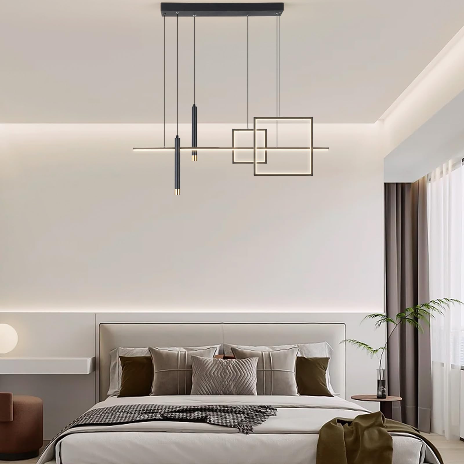 Modern LED Chandelier Lighting - Dimmable Linear Black Pendant Light with Square Design, 39 Inch Contemporary Hanging Fixture for Dining Room, Kitchen Island, Bar Table (3000lm/50W) - Perfect for Modern Home Decor, Restaurant Lighting, and Commercial Spaces