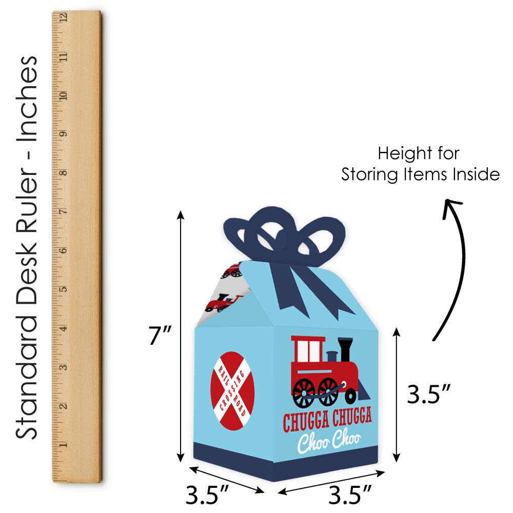Big Dot of Happiness Railroad Party Crossing Favor Gift Boxes - Set of 12 Square Steam Train Themed Boxes for Birthday Parties, Baby Showers & Bridal Showers - Perfect for Party Favors, Candy, Small Gifts & Decorations