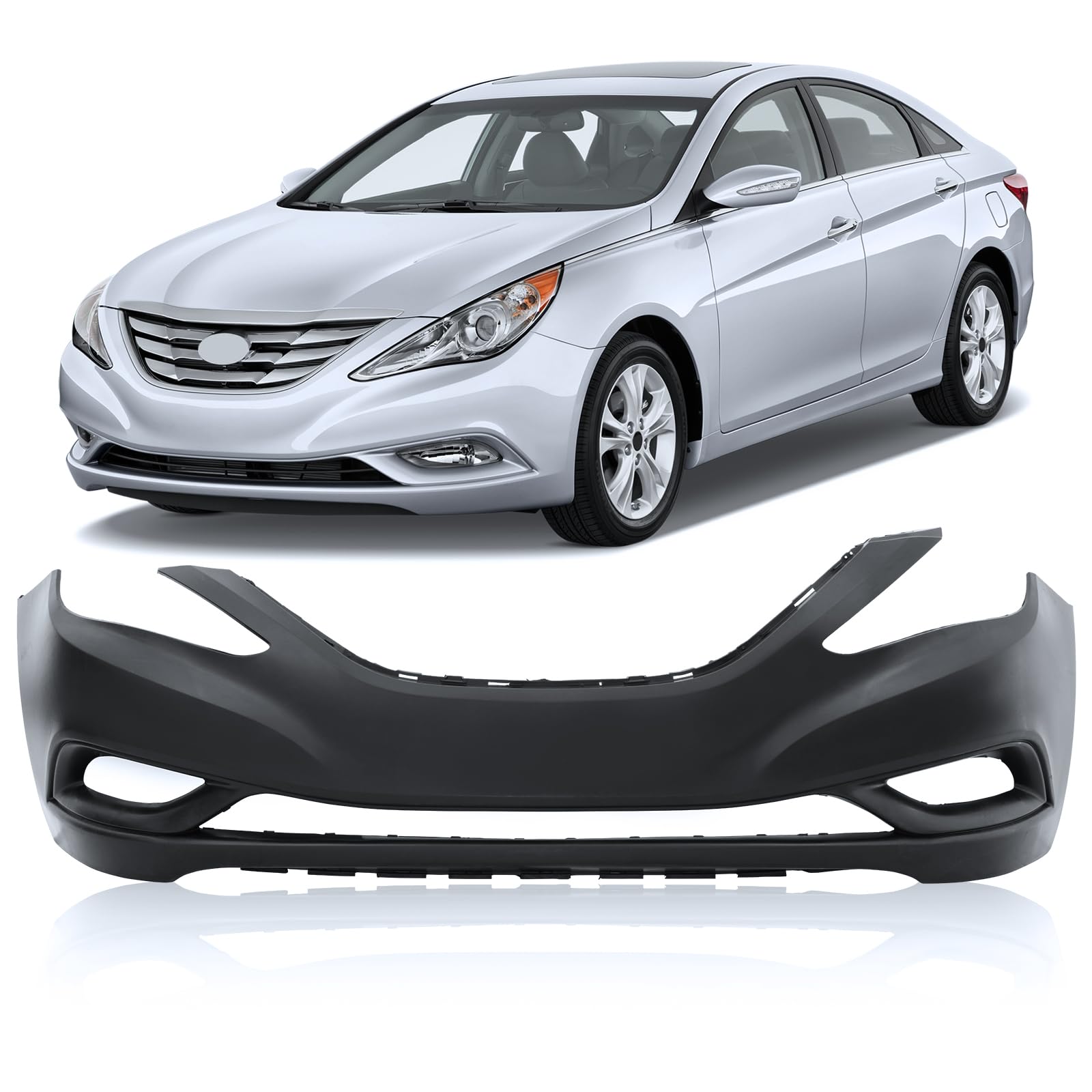 PENSUN Front Bumper Cover Replacement for 2011-2014 Hyundai Sonata - Black Plastic Bumper with Easy Installation - Perfect for Car Repair & Collision Damage Restoration