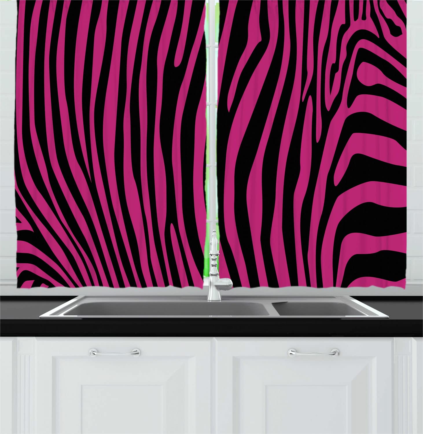Ambesonne Pink Zebra Print Kitchen Curtains - 55