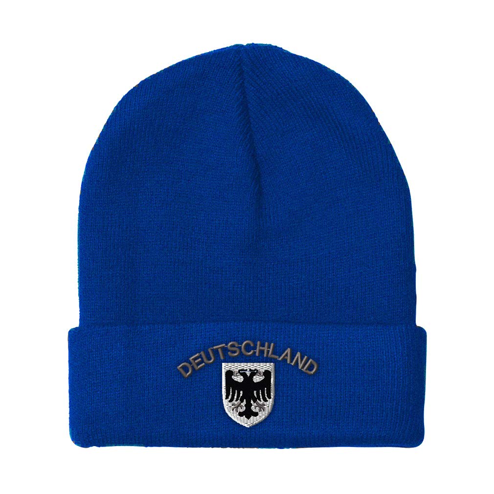 Men's Black German Eagle Embroidered Beanie Winter Hat - Acrylic Skull Cap One Size Fits All for Men & Women | Warm Winter Accessory for Outdoor Activities, Skiing, Snowboarding