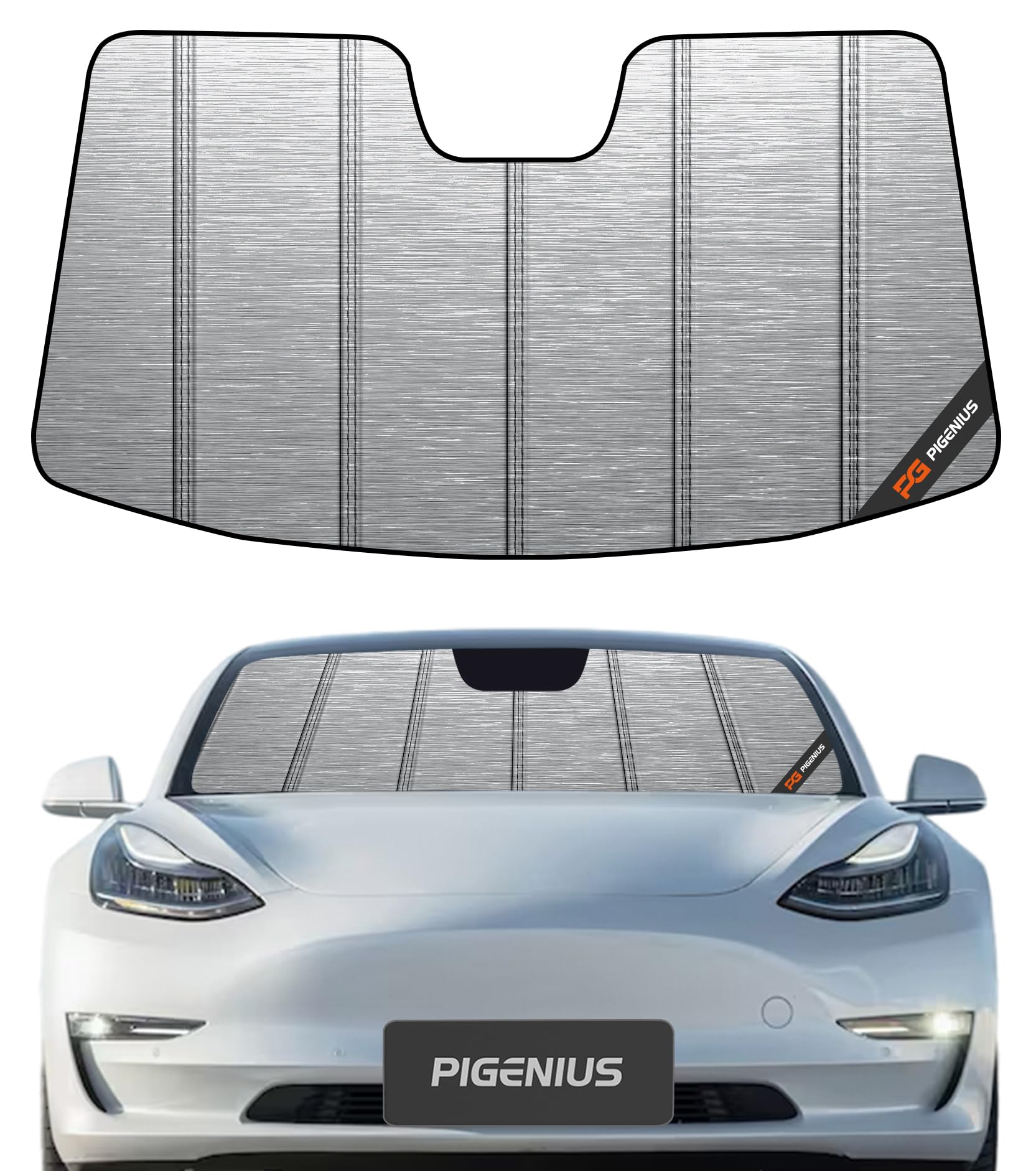 Premium Car Windshield Sunshade for Tesla Model 3 (2018-2025) & Model Y (2020-2025) - Reflective Metallic Sun Protector for UV Ray Blocking & Heat Reduction - Perfect for Summer Parking & Interior Protection