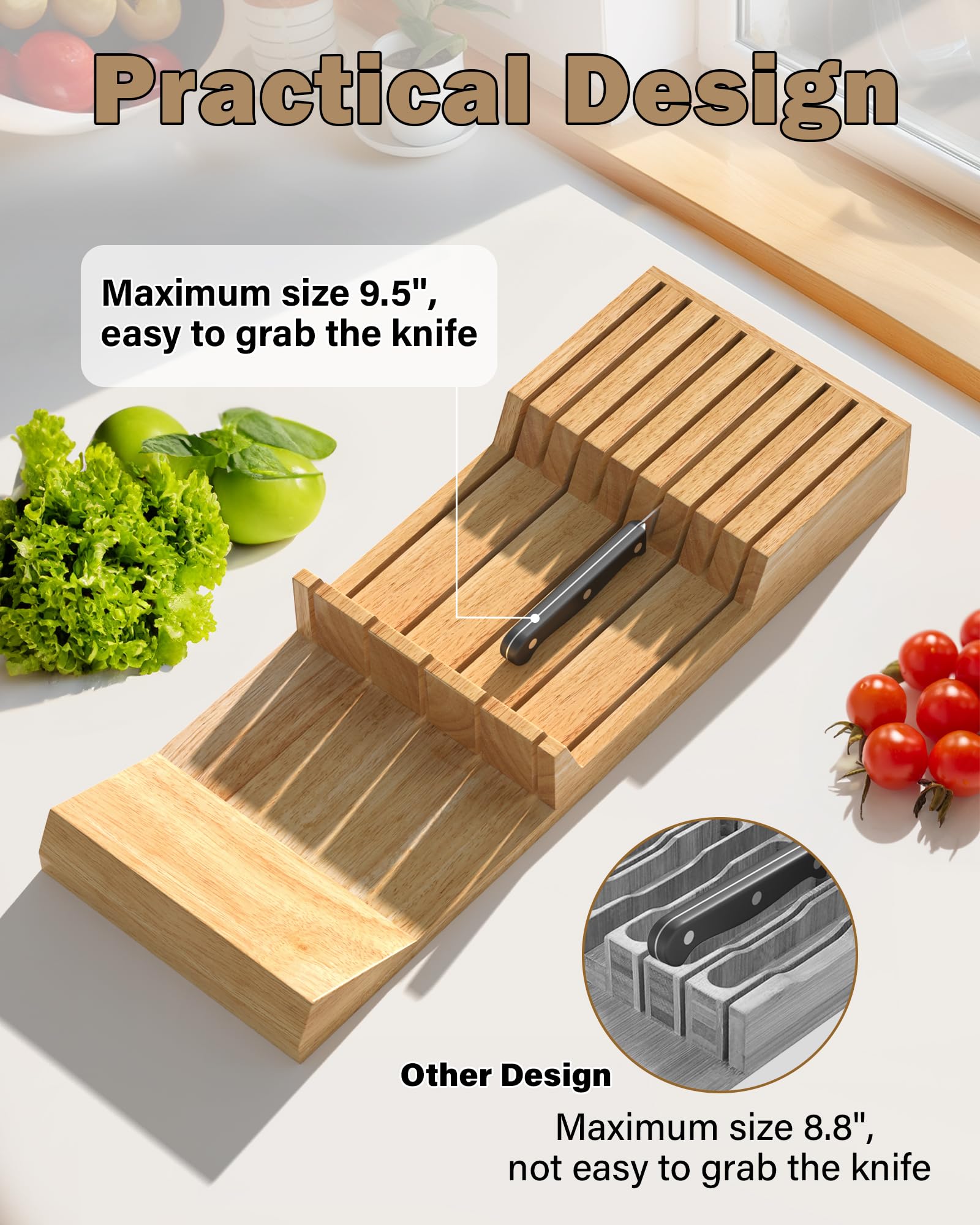 Cook N Home 18-Slot In-Drawer Knife Block Organizer (2pc 9-Slot) - Premium Kitchen Knife Holder & Cutlery Storage for Drawers - Fits Up to 18 Knives (Knives Not Included) - Perfect for Organizing Chef Knives, Steak Knives & Kitchen Utensils