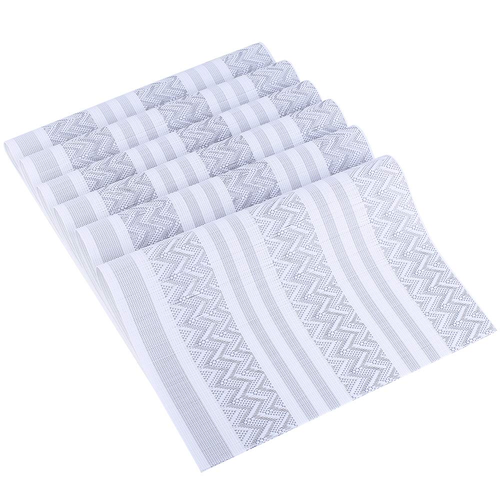 Heat-Resistant & Stain-Resistant PVC Table Placemats Set of 6 - Non-Slip Washable Vinyl Woven Place Mats for Dining Table (Grey) | Perfect for Everyday Meals, Dinner Parties & Kitchen Decor