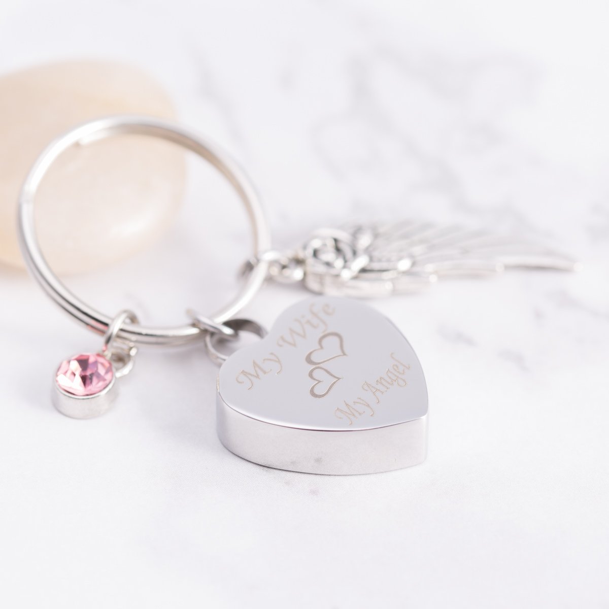 GIONO Cremation Urn Keychain - Memorial Jewelry with Angel Wing & Birthstone Charm for Ashes - Perfect Keepsake Gift for Wife, Mother, Loved Ones - Use for Remembrance, Funeral, or Special Occasions