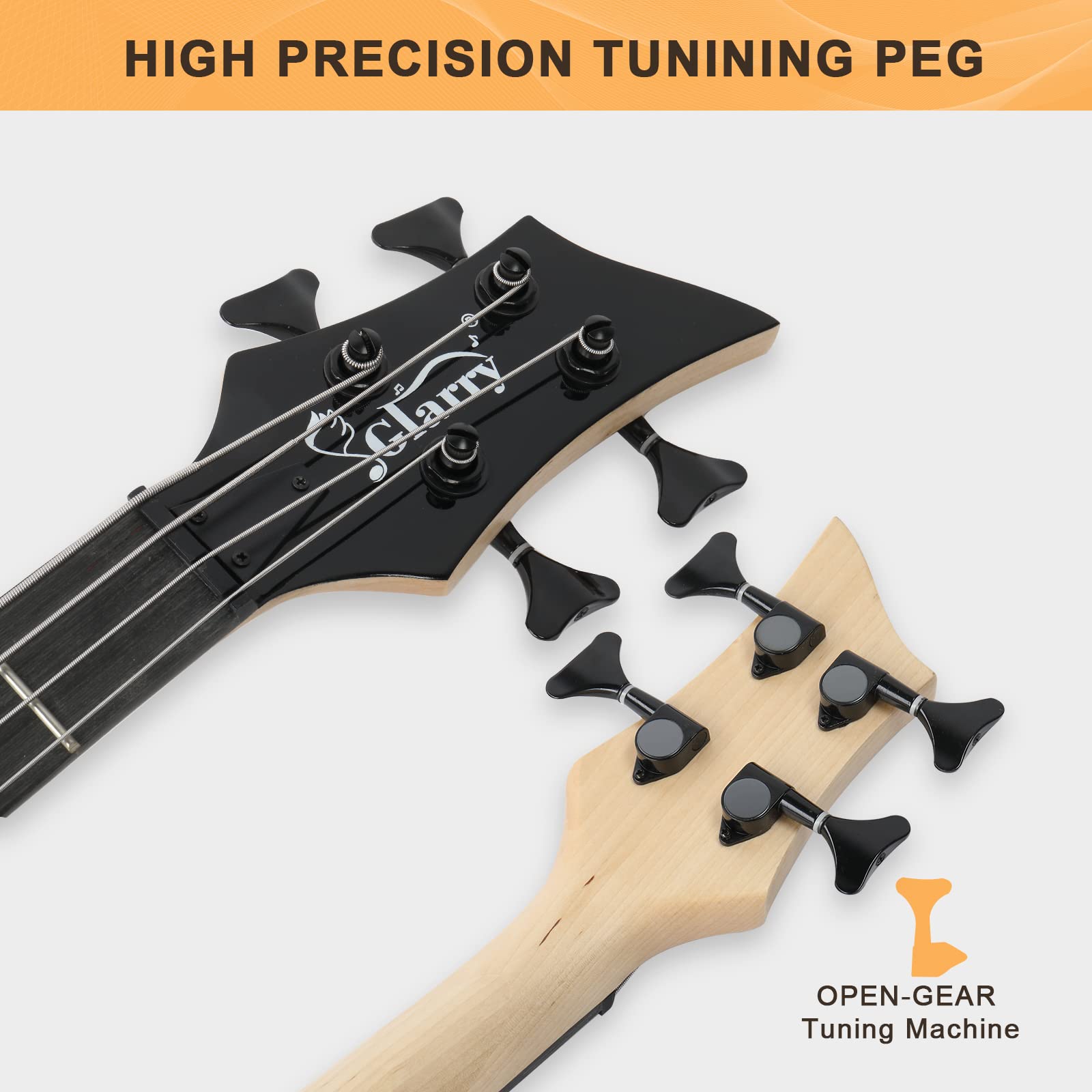 GLARRY 4-String Electric Bass Guitar with HH Pickups - Fire Style Design for Beginners & Adults - Includes Amp Cable, Gig Bag, Strap (Black) - Perfect for Rock, Jazz & Home Practice